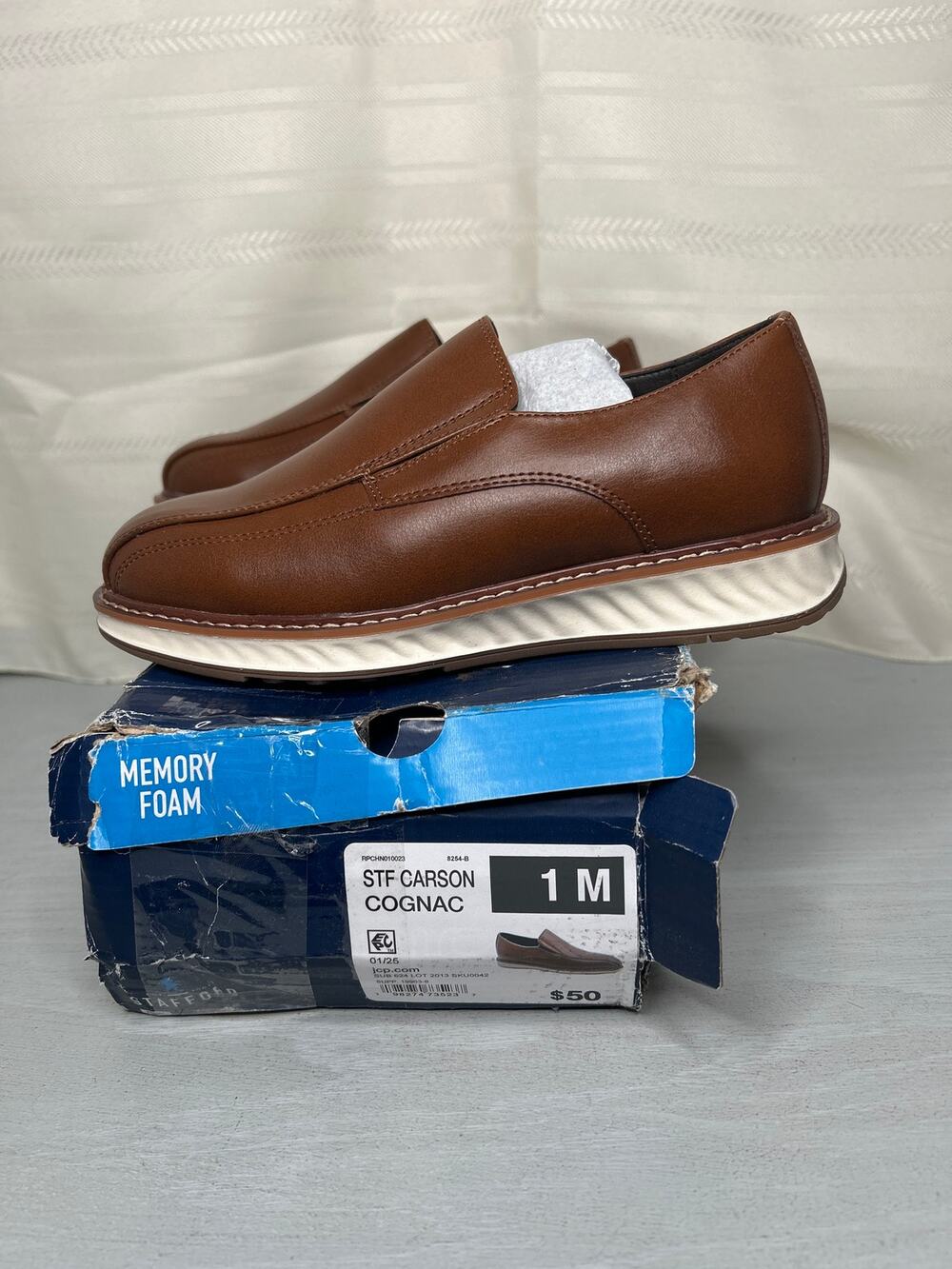 Stafford Carson Boys Round Toe Slip On Loafers Cognac Size 1M